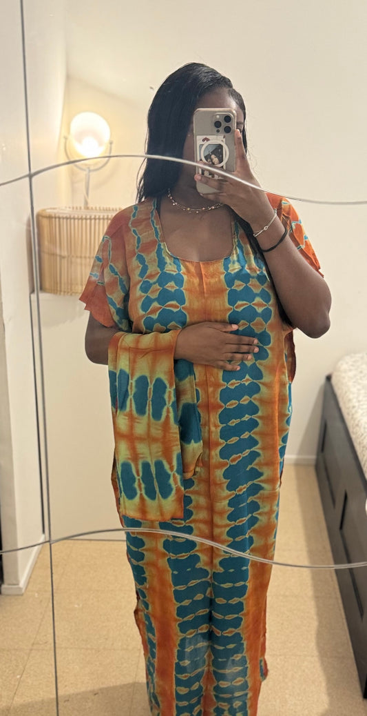 Robe Bleu Turquoise-Orange