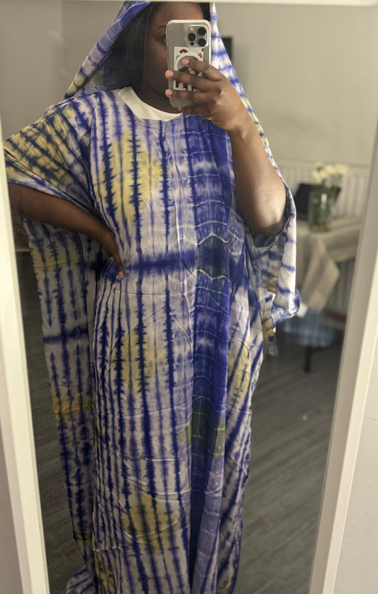 Robe Maxi Foulard Bleue-Jaune