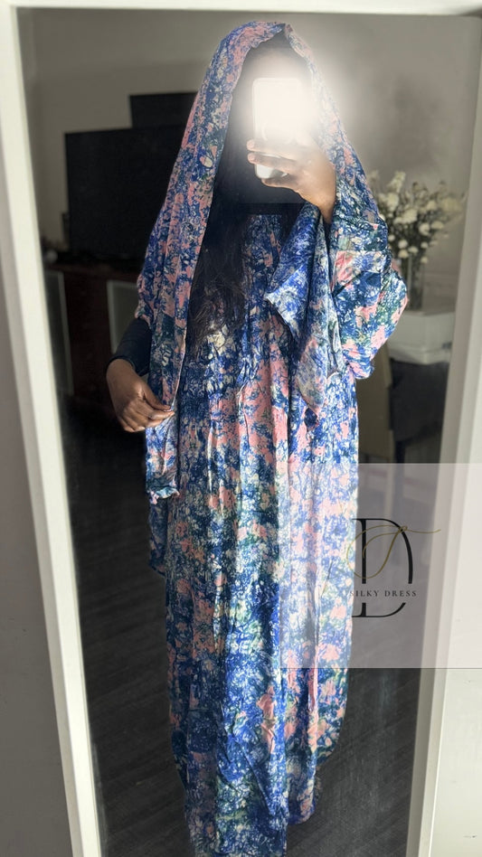 Robe Maxi Foulard Galaxie Bleue -Rose